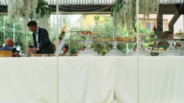 Lanches Saborosos Sanduíches Para Uma Festa Casamento — Vídeo de Stock