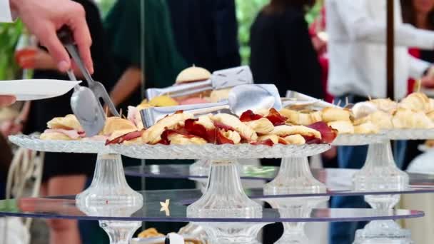 Tasty Snacks Sandwiches Party Wedding Celebration — Stock Video