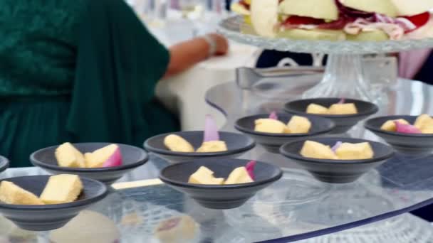 Makanan Ringan Dan Sandwich Lezat Untuk Perayaan Pesta Pernikahan — Stok Video