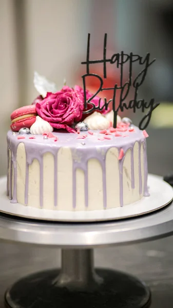 Chef Kok Usign Macaron Bloemen Tekst Teken Voor Een Feest — Stockfoto