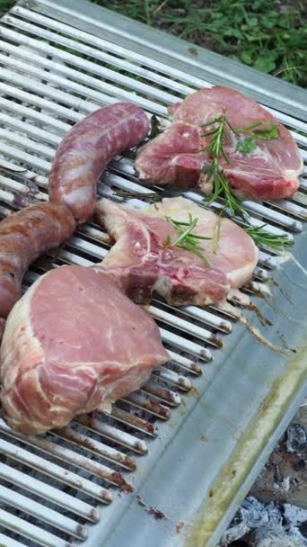 Grillen Vlees Buiten Zomer Concept — Stockvideo