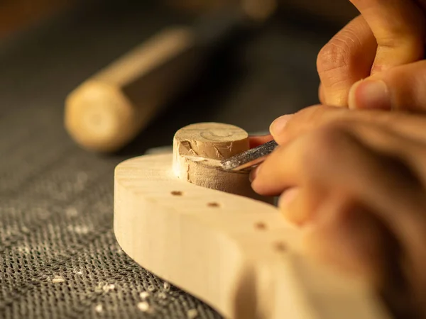 Zwój Rzeźba Dłuta Laboratorium Luthier — Zdjęcie stockowe
