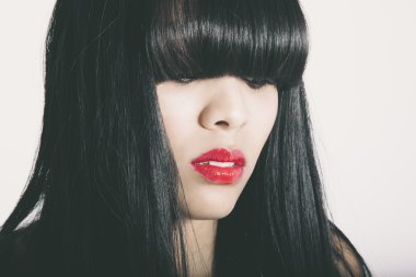 beautiful model with long fringe