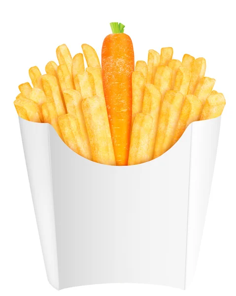 French fries with carrot in the packaging — Stock Photo, Image