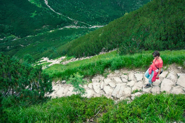 Vrouw wandelen in het tatra gebergte — Stockfoto