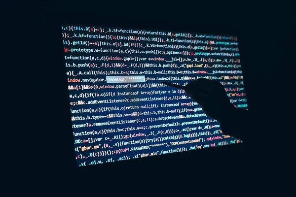 Ciberseguridad Pantalla Con Código Programa Usando Computadora Programación Para Romper — Foto de Stock