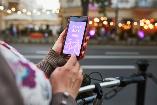 Noleggio Bici Con App Noleggio Smartphone Utilizzo Bike Sharing City — Foto Stock