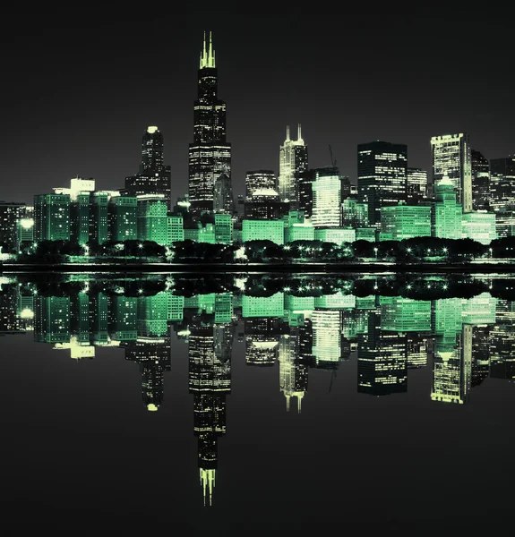 Finansdistriktet (nattvisning Chicago) — Stockfoto