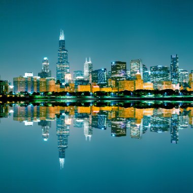 Chicago şehir manzarası, gece