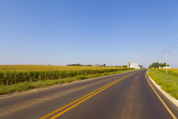 Estrada do campo com céu azul — Fotografia de Stock