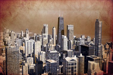 Chicago şehir merkezi Vintage tasarımı (havadan görünümü)
