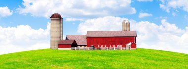 American Countryside Red Farm With Blue Sky clipart