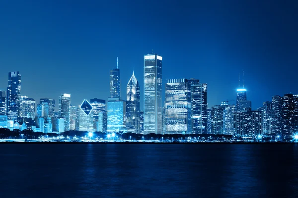 Chicago Night Skyline as Financial Fistrict