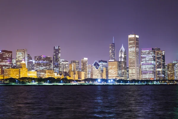 Éjszakai Nézd Chicago Skyline — Stock Fotó