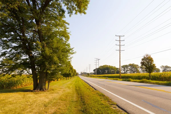 Живописная сельская пустая дорога с голубым небом — стоковое фото