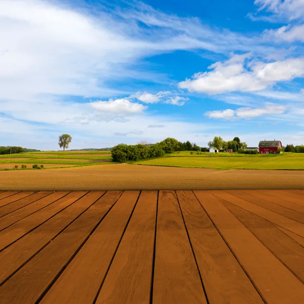 Oude tabel oppervlak met wazig platteland landschap — Stockfoto