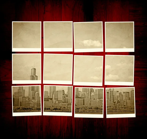 Vintage Chicago Pictures on Wooden Table — Stock Photo, Image