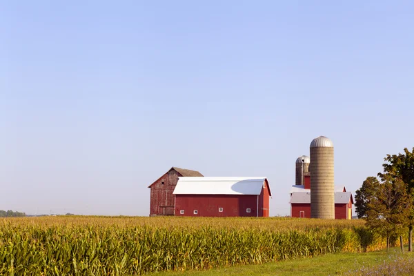 Grange rouge américaine traditionnelle avec ciel bleu — Photo