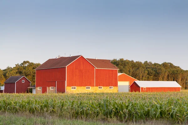 Traditionell amerikansk röd lada med blå himmel — Stockfoto