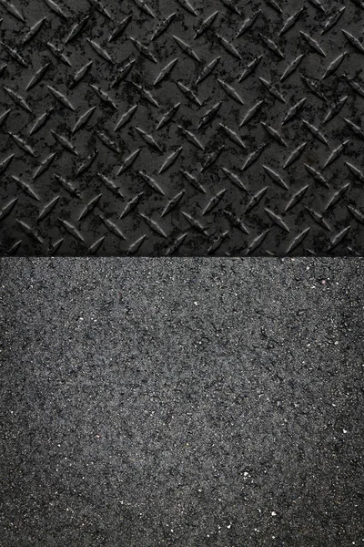 Asfalto estrada e metal parede fundo ou textura — Fotografia de Stock