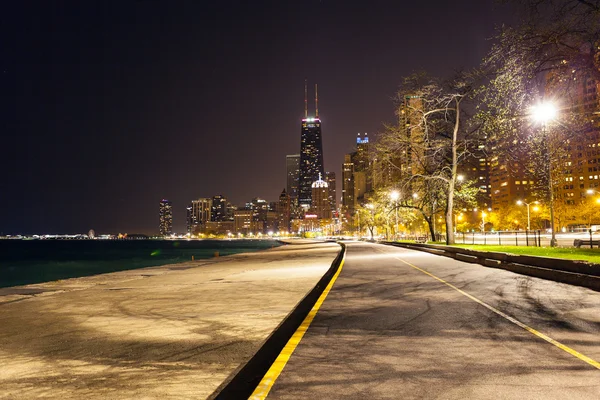 Chicago north strand bij nacht — Stockfoto