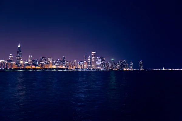 Chicago Downtown Skyline At Night — Stock Photo, Image