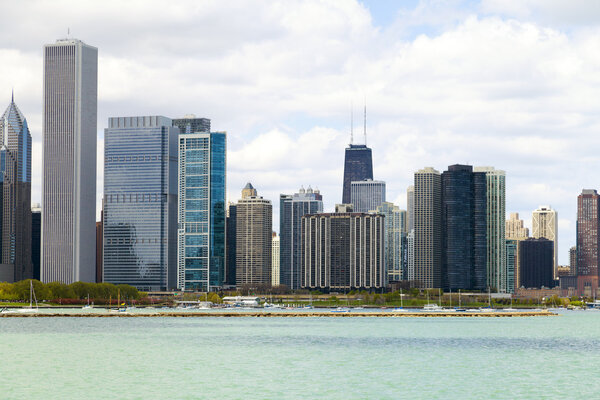 Chicago Skyline Panorama With Cloudy Sky