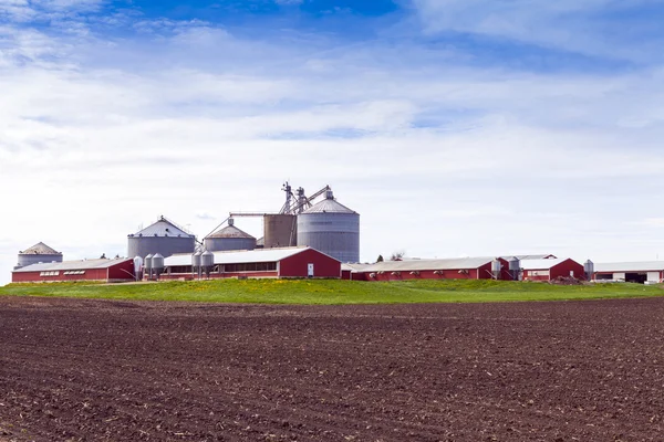 Grote industriële boerderij met bewolkte hemel — Stockfoto