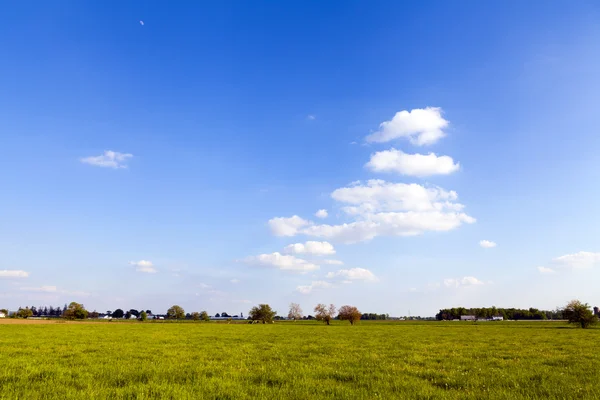 Tierras agrícolas americanas con cielo nublado azul — Foto de Stock