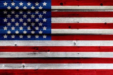 koyu ahşap çit boyalı eski Amerikan bayrağı