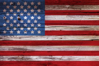 koyu ahşap çit boyalı eski Amerikan bayrağı