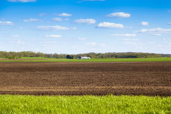 Amerikanisches Ackerland mit blauem bewölkten Himmel — Stockfoto