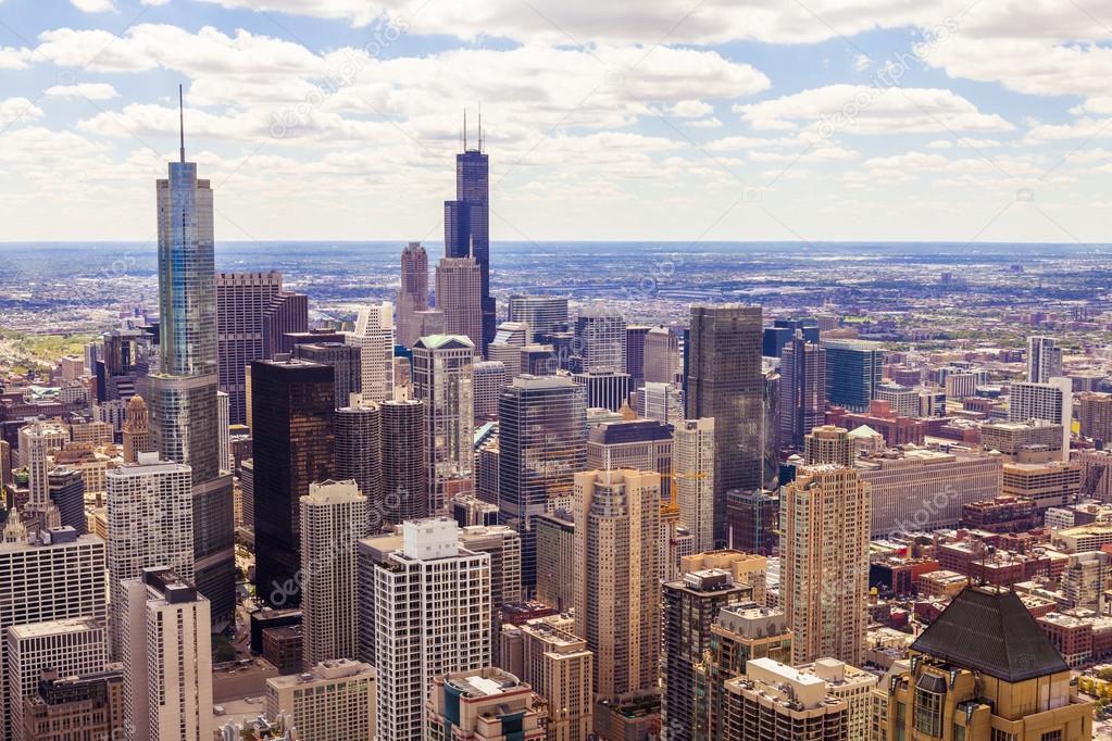 Top View On Chicago Downtown Office Buildings