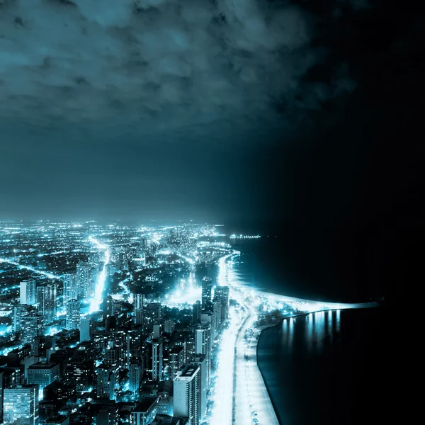 Chicago skyline gece görünümü — Stok fotoğraf