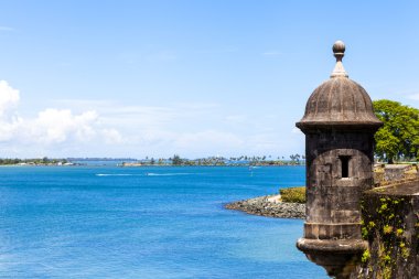 Watch tower in El Morro castle at old San Juan, Puerto Rico. clipart