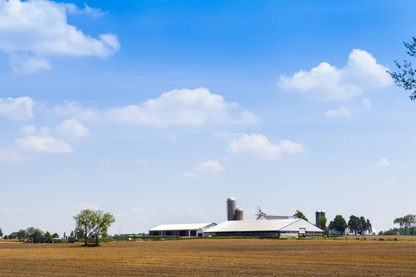 Tierras agrícolas americanas con cielo nublado azul —  Fotos de Stock