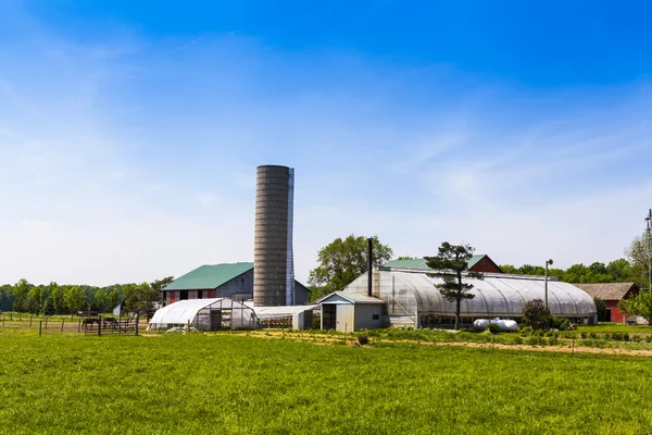 Tierras agrícolas americanas con cielo nublado azul —  Fotos de Stock