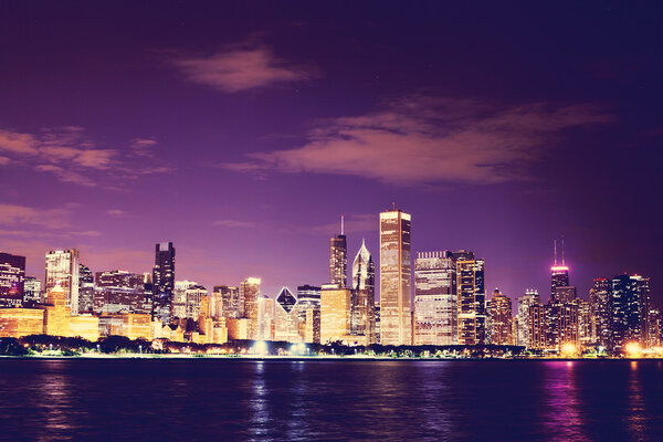 Panoramic landscape of Chicago Downtown at night