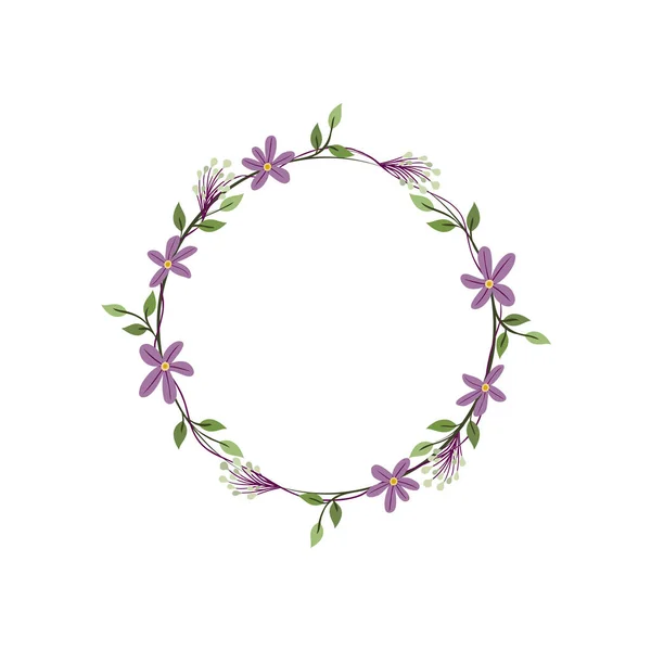 Afrikaanse Violette Bessen Irisbloemenkrans Groene Decoratieve Klimop Lente Bloemen Ronde — Stockvector