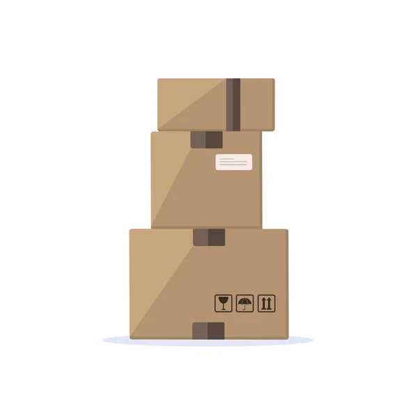 Stack Three Cardboard Boxes Delivery Package — Stock vektor