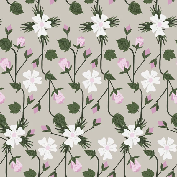 Kahverengi arka planda pamuk ve çiçek pürüzsüz desen