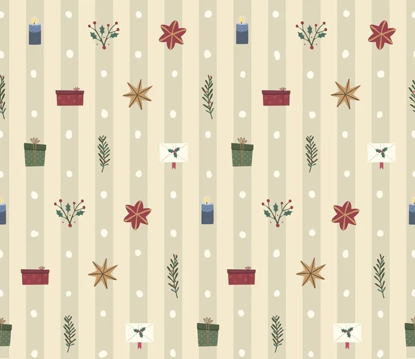 Modèle Sans Couture Noël Avec Des Plantes Des Cadeaux — Image vectorielle