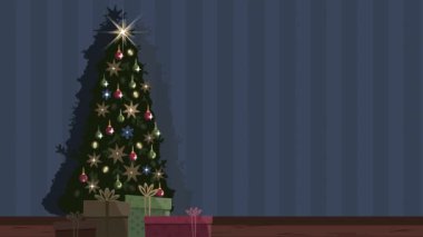 Noel ağacı animasyonu ve alfa kanalı ve krom anahtar arkaplanlı yanıp sönen ışık dizisi