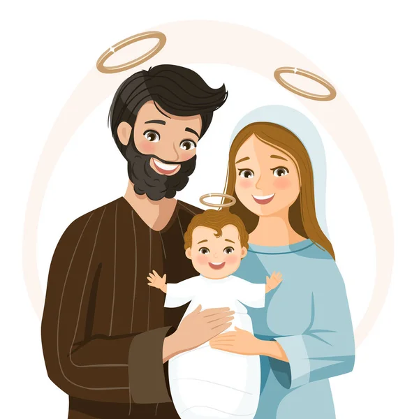 Lächelnde Heilige Familie Krippe Geburt Christi Weihnachtszeit — Stockvektor