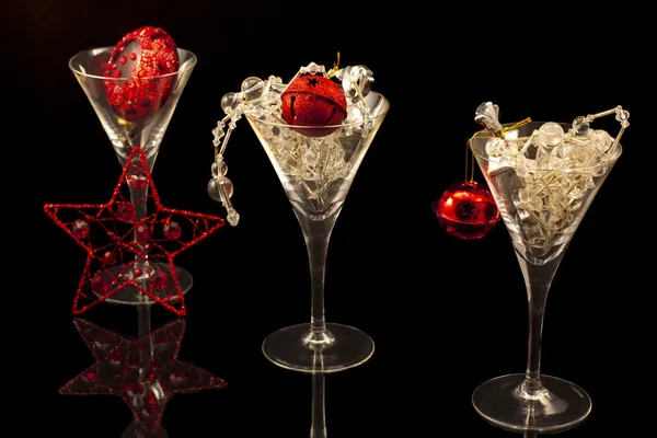 Composizione natalizia con occhiali, stelle e ornamenti Immagini Stock Royalty Free
