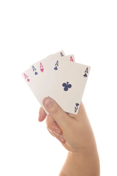 4 aces in hand, isolated on white — Stock Photo, Image