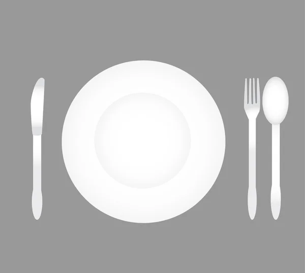 Assiette avec couverts - couteaux, cuillères et fourchette — Image vectorielle