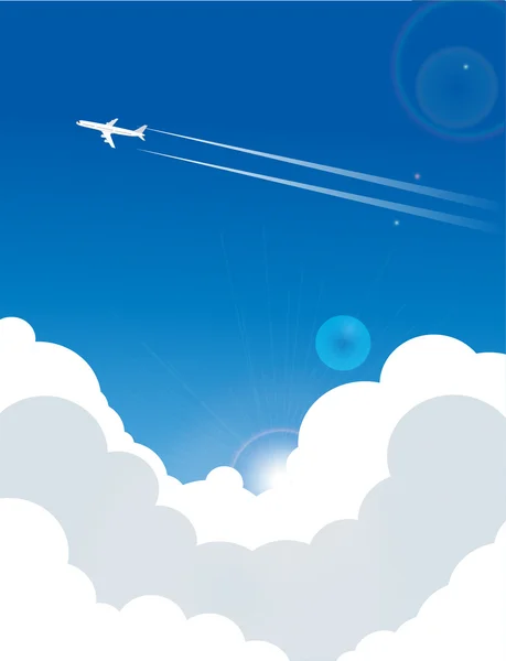 Céu azul com avião —  Vetores de Stock