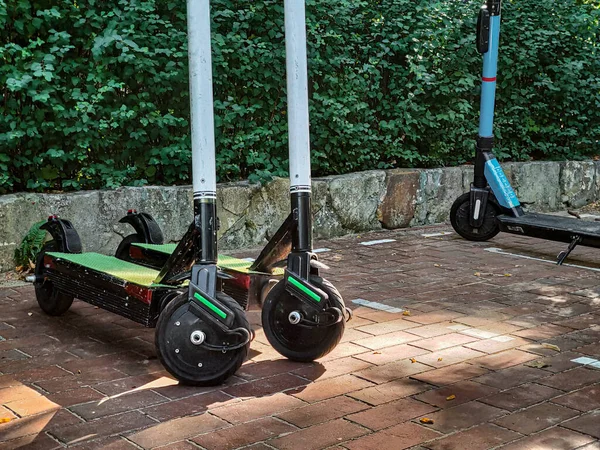 Eco Friendly Rental Electric Scooter Bike Vehicle Standing Track Way — Photo
