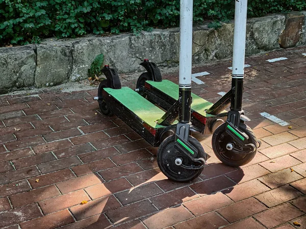 Eco Friendly Rental Electric Scooter Bike Vehicle Standing Track Way — Photo